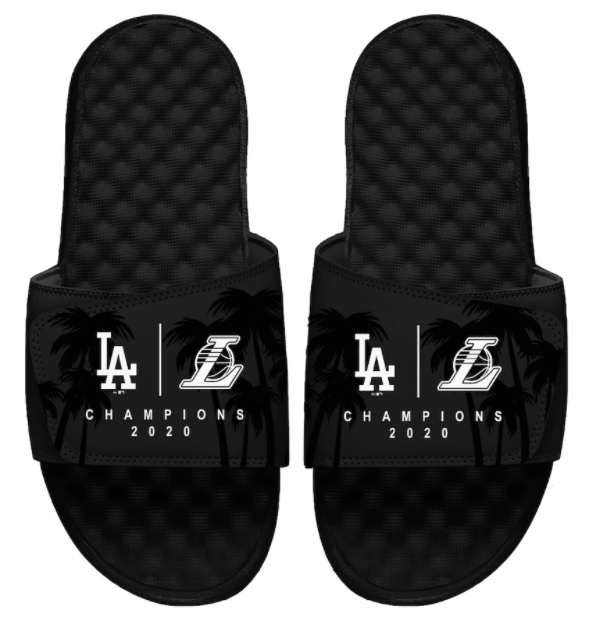 slip on sandals in black with LA Lakers logo Championship 2020